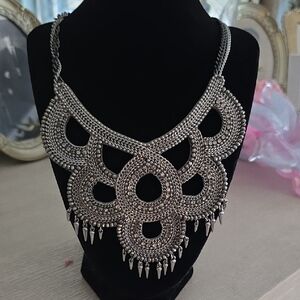 Stella & Dot Silver Intricate Statement Necklace